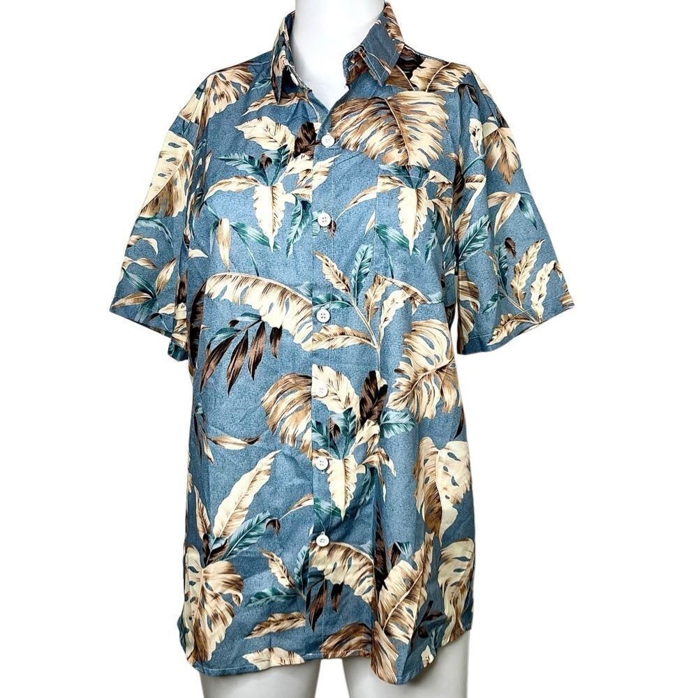 Tropical Blue Leaf Print Men's Shirt